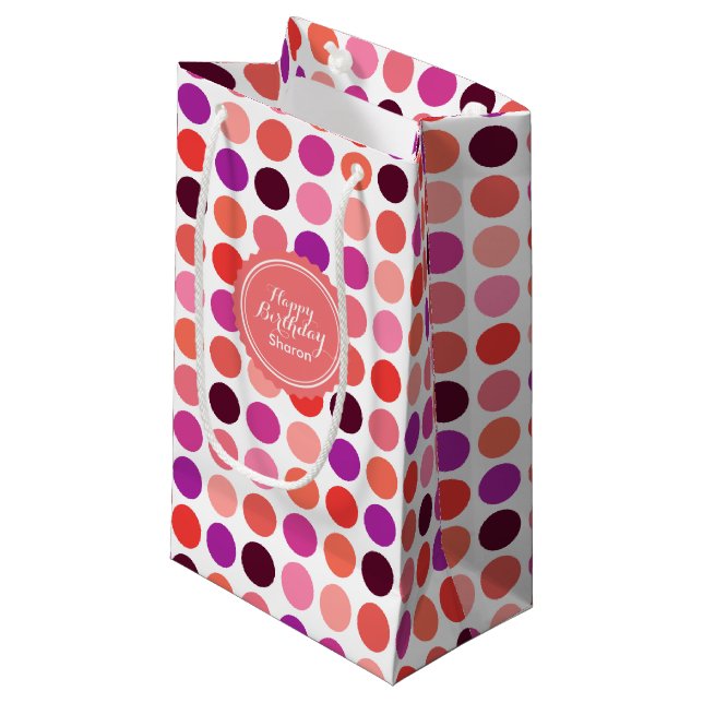 Chic colourful polka dots pattern monogram small gift bag (Front Angled)