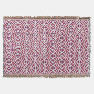 Chic colourful red and purple ikat damask patterns throw blanket
