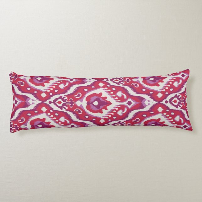 Chic colourful red and purple ikat tribal patterns body pillow (Back)