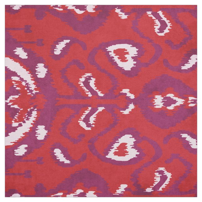 Chic colourful red and purple ikat tribal patterns fabric (Swatch)