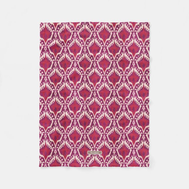 Chic colourful red and purple ikat tribal patterns fleece blanket (Front)
