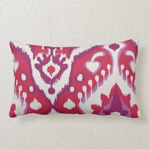 Chic colourful red and purple ikat tribal patterns lumbar pillow
