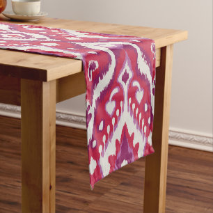 Chic colourful red and purple ikat tribal patterns short table runner