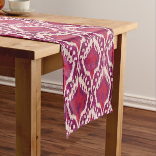 Chic colourful red and purple ikat tribal patterns short table runner