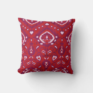 Chic colourful red and purple ikat tribal patterns throw pillow