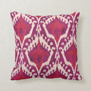 Chic colourful red and purple ikat tribal patterns throw pillow