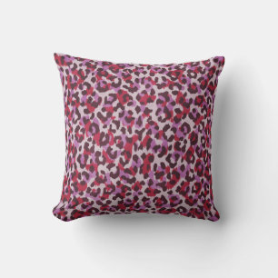 Chic colourful red purple cheetah print pattern throw pillow