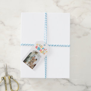 Chic Colourful Retro Merry & Bright Christmas Phot Gift Tags