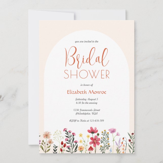 Chic Colourful Spring Wildflower Arch Bridal Showe Invitation (Front)