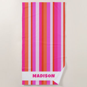 Chic Colourful Stripes Monogram Name Summer Beach Towel