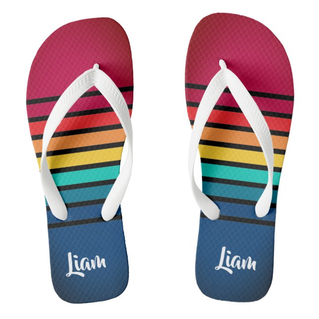 Chic Colourful Stripes Pattern Flip Flops (Footbed)
