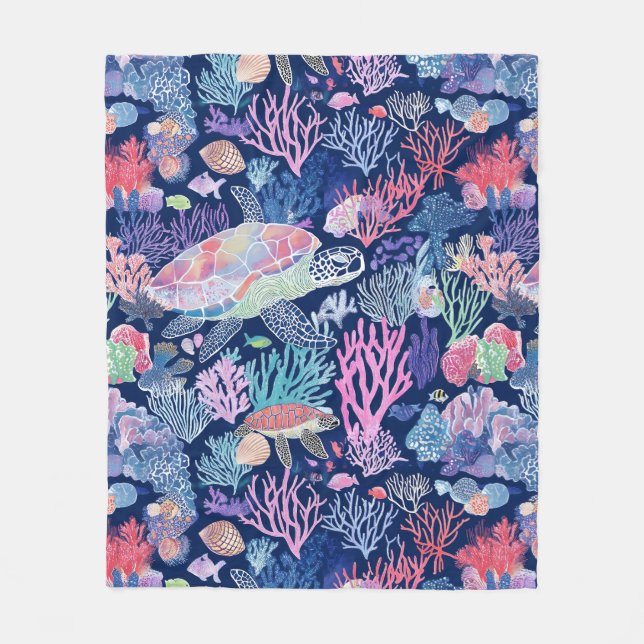Chic colourful turtle  fleece blanket (Front)