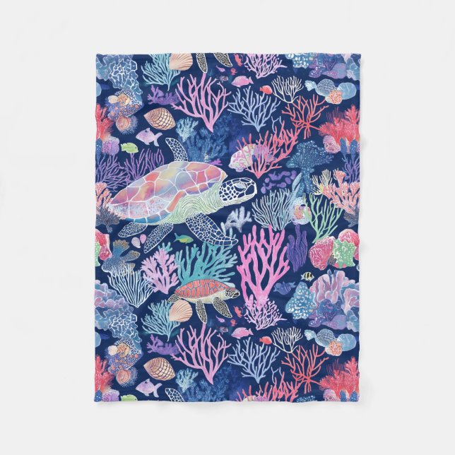 Chic colourful turtle  fleece blanket (Front)