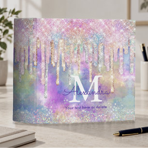 Chic colourful unicorn dripping glitter monogram binder