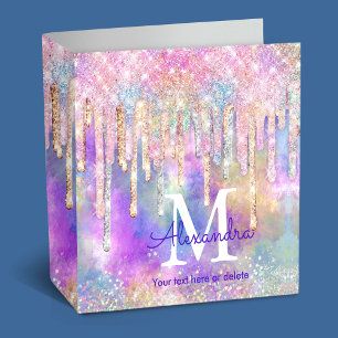 Chic colourful unicorn dripping glitter monogram binder