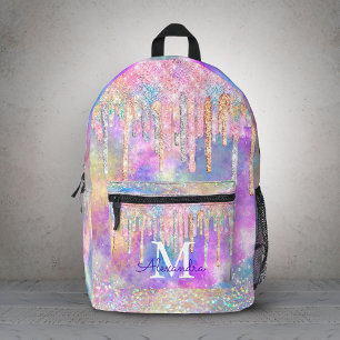 Chic colourful unicorn dripping glitter monogram printed backpack