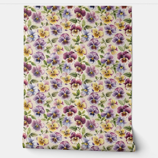 Chic colourful violets flowers purple floral wallpaper (Unrolling)