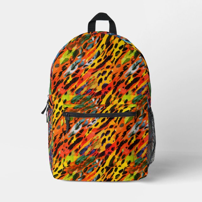 Chic Colourful Wild Animal Print Rainbow Painted Printed Backpack (Front)