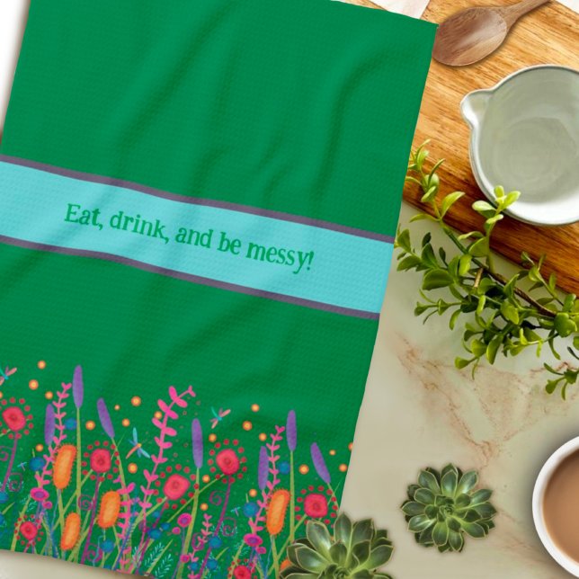 Chic Colourful Wildflower Custom Quote Stylish  Kitchen Towel (Creator Uploaded)