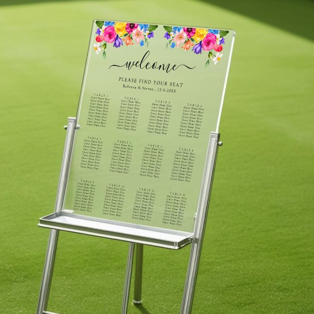 Chic colourful wildflowers wedding seating  acrylic sign (Creator Uploaded)
