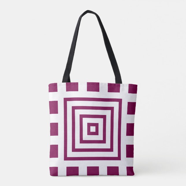 Chic Concentric Squares Purple and Black Tote Bag (Back)