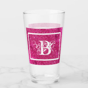 Chic Cool Pink Glitter White Initial Monogram Glass
