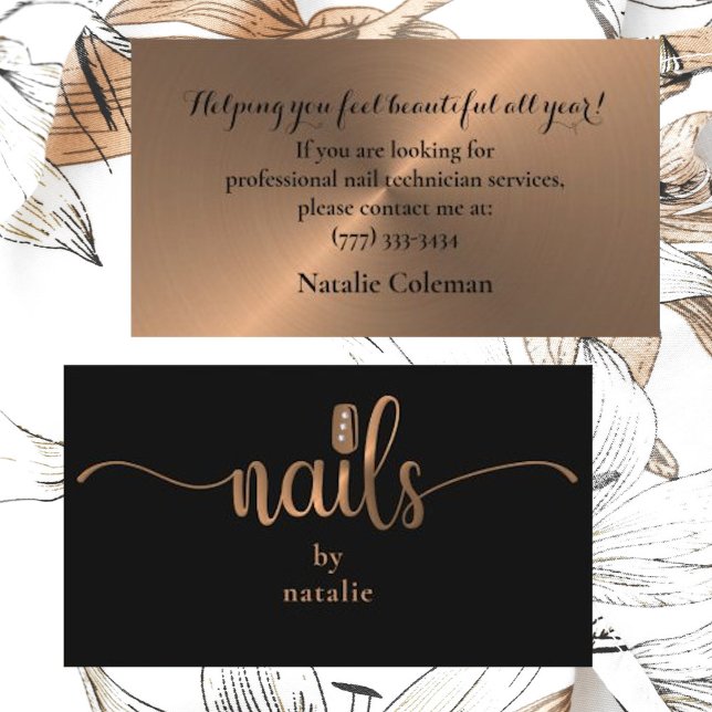 Chic Copper & Black Nail Technician Business Card (Creator Uploaded)