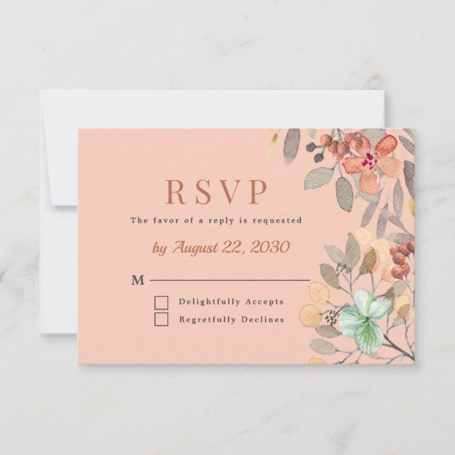 Chic Copper Watercolor Floral Wedding RSVP Card (Front)