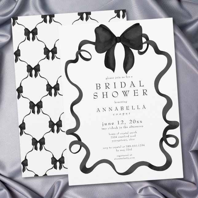 Chic Coquette Black Ribbon Bow Minimalist Shower Invitation (Shes Tying the Knot Chic Black Bow Bridal Shower Invitation)