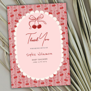 Chic Coquette Bow Cherry On Top Girl Baby Shower  Thank You Card
