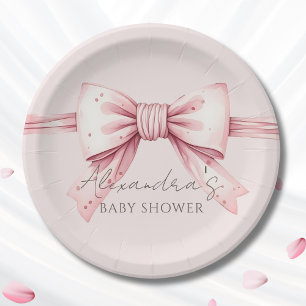 Chic Coquette Pink Bow Baby Shower Paper Plate