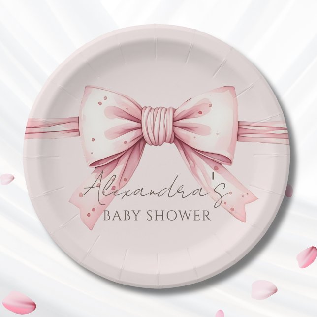 Chic Coquette Pink Bow Baby Shower Paper Plate (Creator Uploaded)