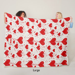 Chic coquette red hearts and swirls monogram fleece blanket