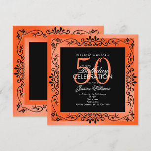 Chic Coral Decorative Framed 50th Birthday Invitation
