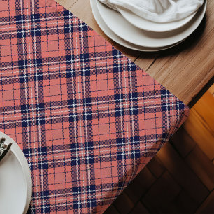 Chic Coral Navy Tartan Fresh Look Stylish Tables Long Table Runner