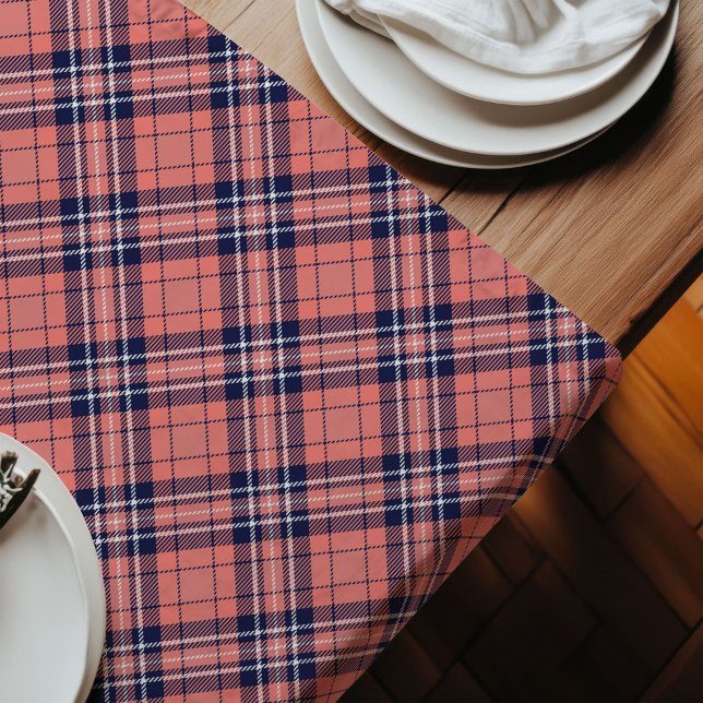 Chic Coral Navy Tartan Fresh Look Stylish Tables Long Table Runner (Chic Coral Navy Tartan Fresh Look Stylish Tables Long Table Runner)