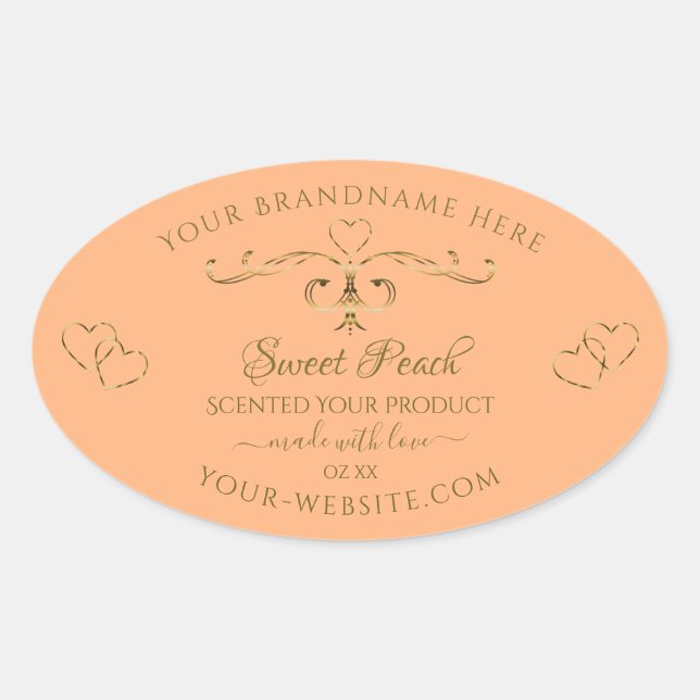 Chic Coral Rose Product Labels Gold Ornate Hearts (Front)