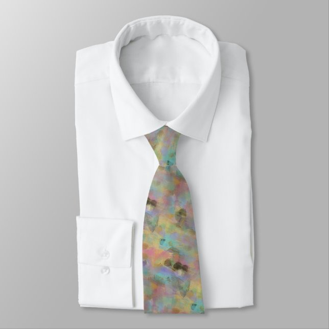 Chic Coral Turquoise Blue Violet Pink Abstract Art Tie (Tied)