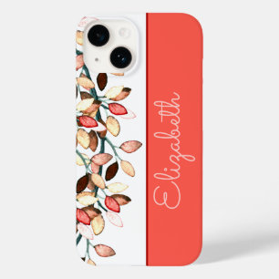 Chic Coral White Name Leafy Branch Add A Name Case-Mate iPhone 14 Case