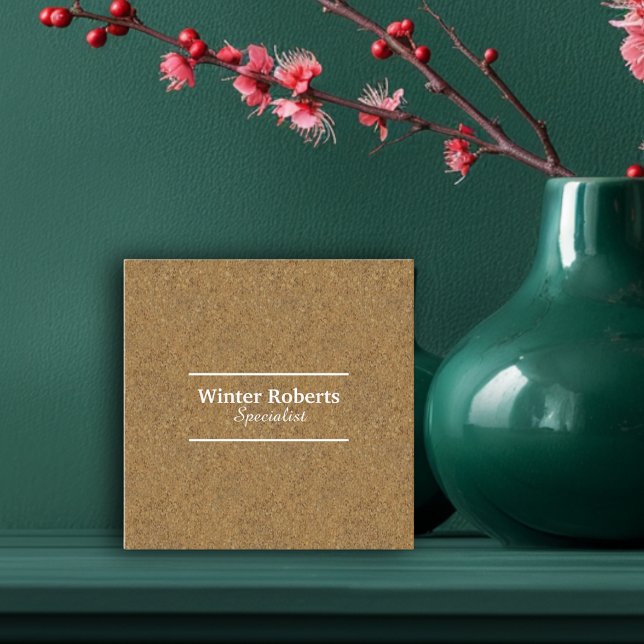 Chic cork wood square business card (Simple kraft design with white frame - minimalist generic business card )
