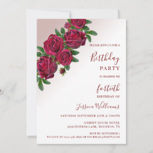 Chic Corner Red Roses Floral Decorative Birthday Invitation