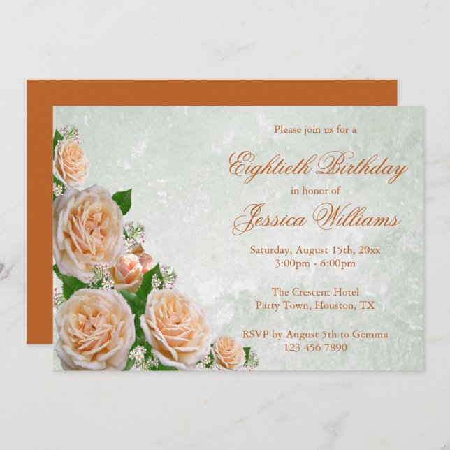 Chic Corner Roses Flower Bouquet Woman's Birthday Invitation (Front/Back)