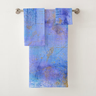 Chic Cosmic Blue and Gold Bath Towel Set