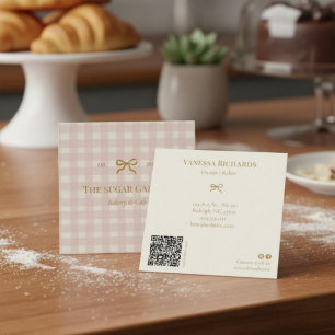 Chic Cottage Pink Gingham Bakery Marketing QR Square Business Card