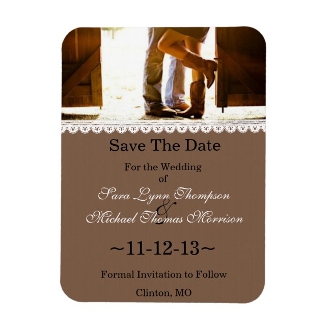 Chic Country Lace Photo Enregistrer La Date Magnet (Vertical)