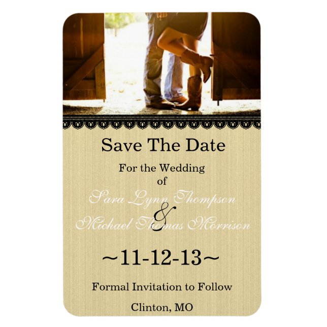 Chic Country Lace Photo Save The Date Magnet (Vertical)