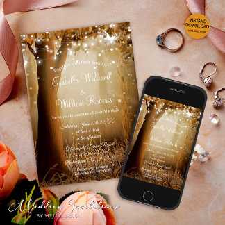 Chic Country Tree String Lights Rustic Wedding Invitation