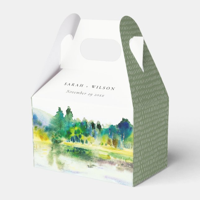 Chic Countryside Mountain River Landscape Wedding  Favor Box (Front Side)