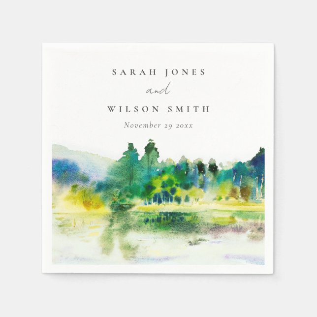 Chic Countryside Mountain River Landscape Wedding Napkin (Front)
