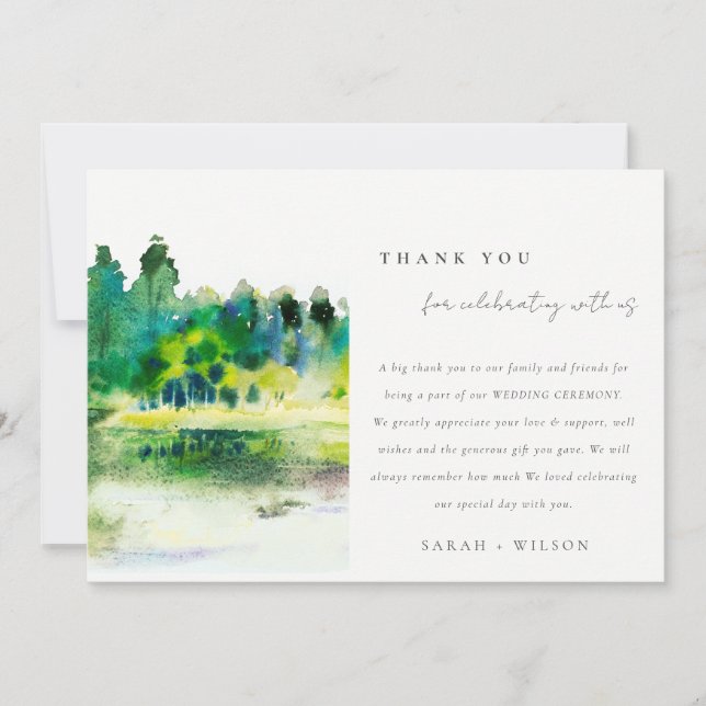 Chic Countryside Mountain River Landscape Wedding Thank You Card (Front)